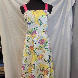 Spenser Jeremy Dress Size 8 Floral White, Yellow, & Pink Cotton Spandex Sequins